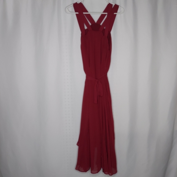 Torrid Sleeveless Strappy Empire Dress 00 M/L Sheer Chiffon Lined Midi Red Wine - Picture 5 of 7